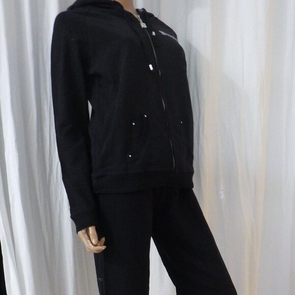 NWT BCBG sz SM MED LG XL 95% cotton BLK SILVER TWIN ROSE BUTTERFLY 2PC TRACKSUIT - Picture 3 of 16